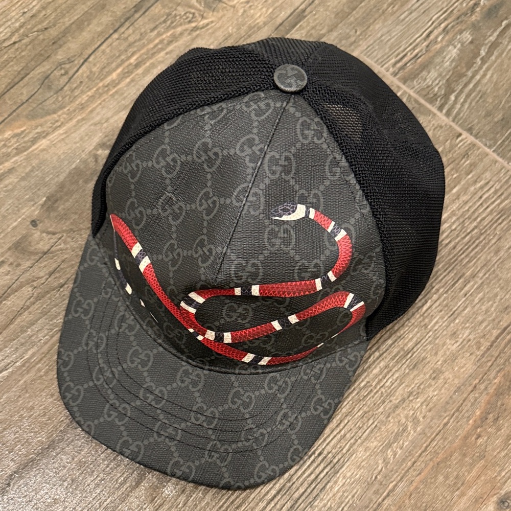Gucci Black and Red Snake Print Cap